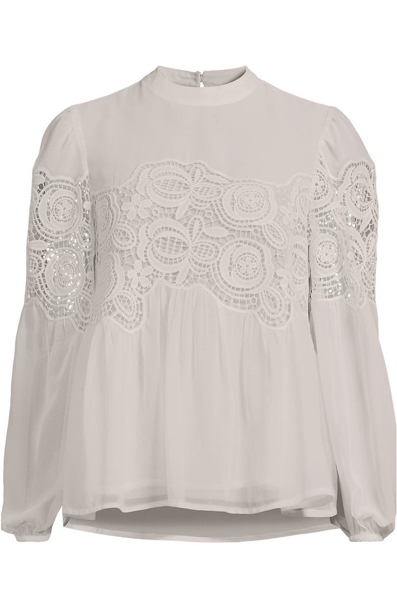 Lands' End Chiffon and Lace Blouse, Alternate, color, Ivory
