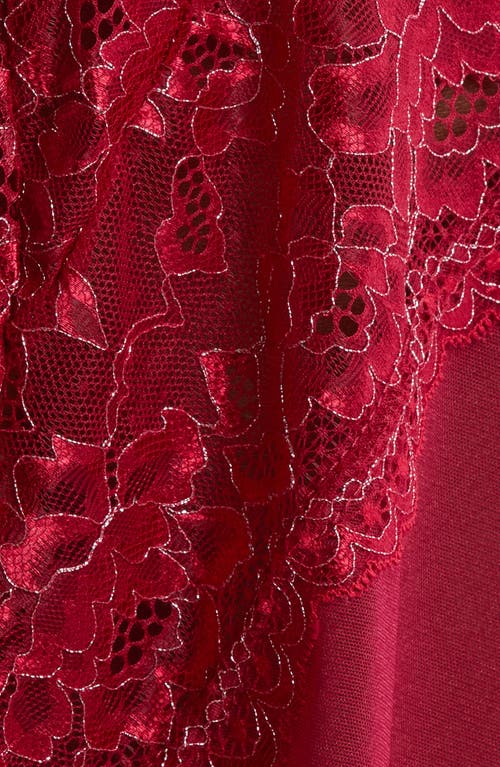 Coquette Floral Lace Babydoll Chemise & Thong Set In Red