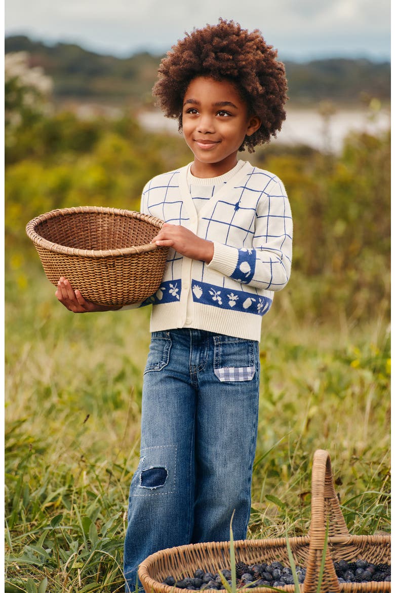 Kids' Windowpane V-Neck Cotton Cardigan, Alternate, color, CLUBHOUSE CREAM/ INDIGO SKY MU