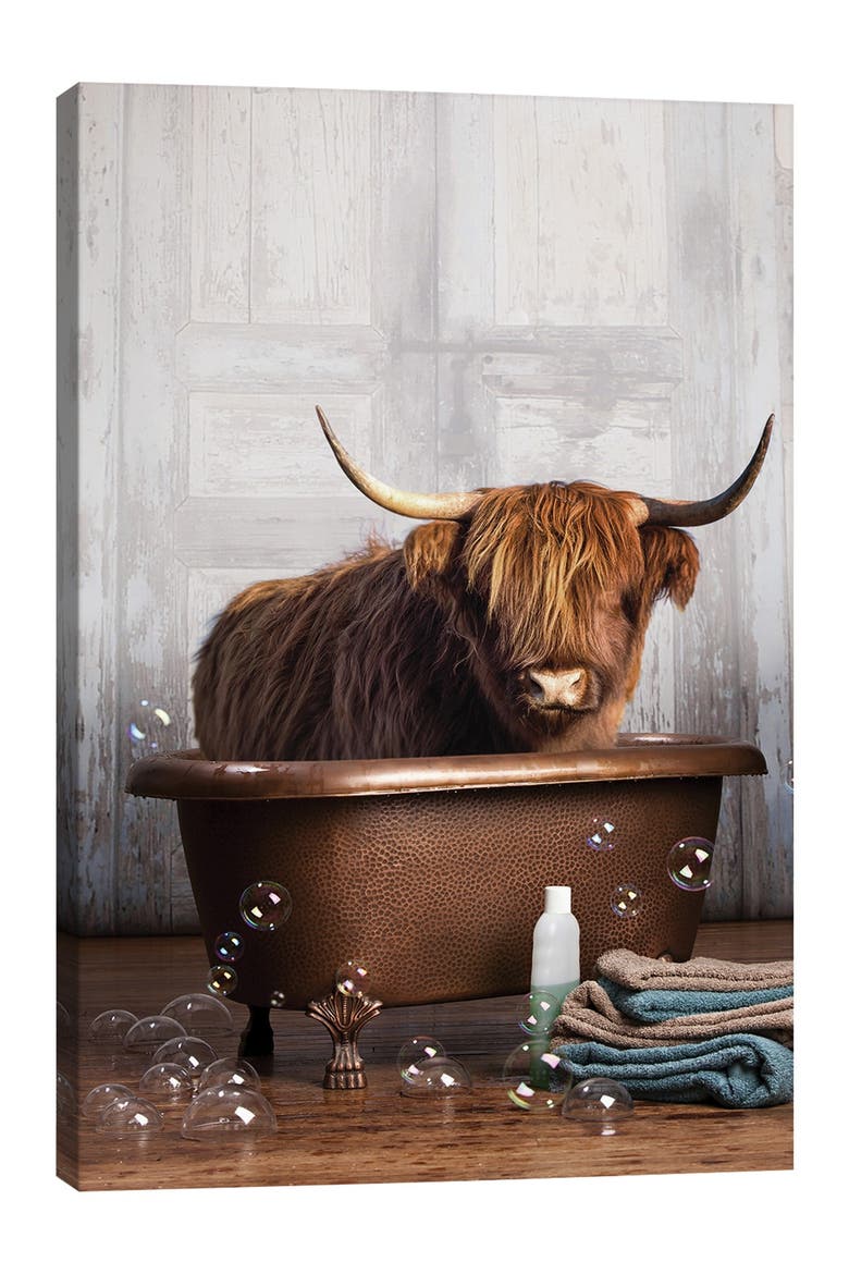 Highland Cow In The Tub by Domonique Brown Canvas Wall Art - 18" x 26", Main, color, MULTI