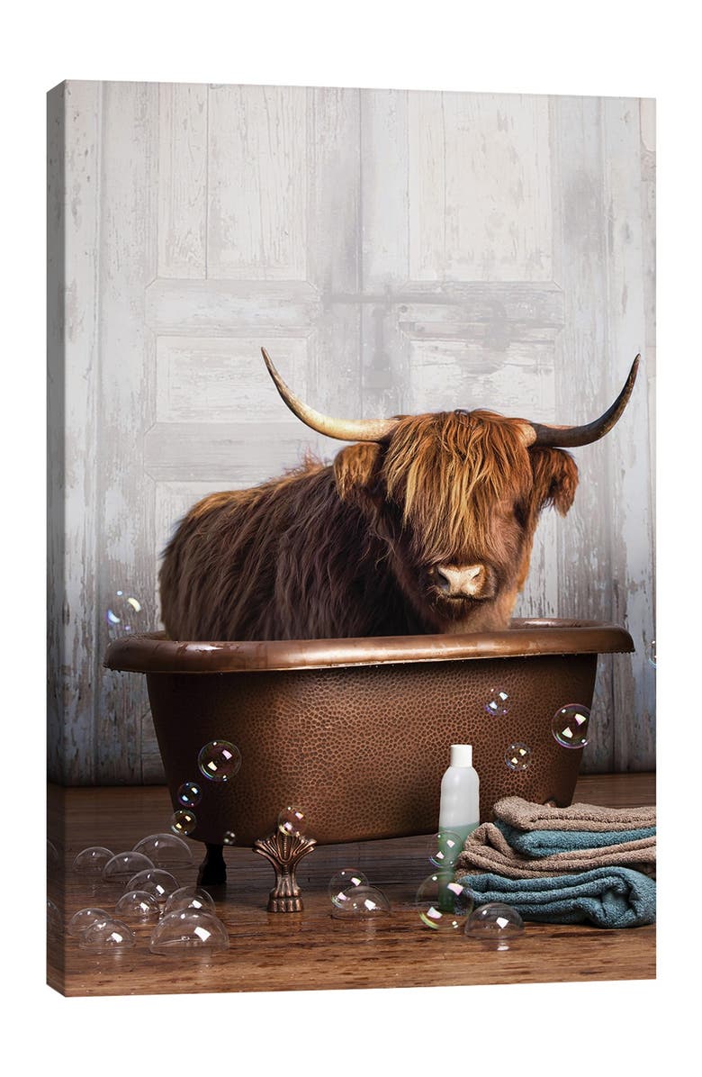 iCanvas Highland Cow In The Tub by Domonique Brown Canvas Wall Art - 18" x 26", Main, color, 