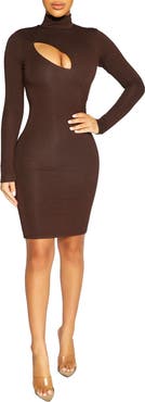 Naked Wardrobe Turtleneck Long Sleeve Asymmetric Minidress