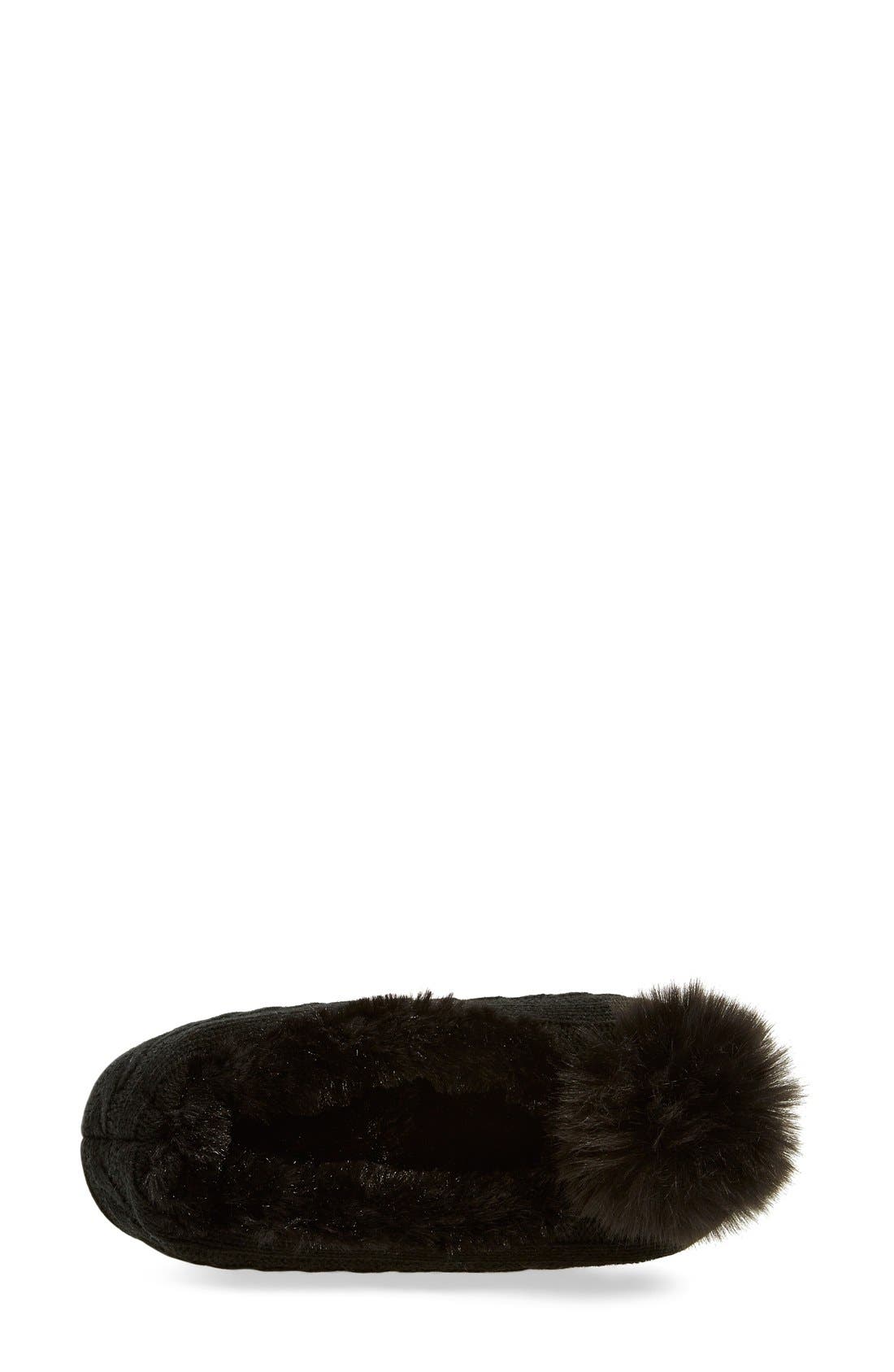 Faux Fur Pompom Knit Slippers, Alternate, color, BLACK