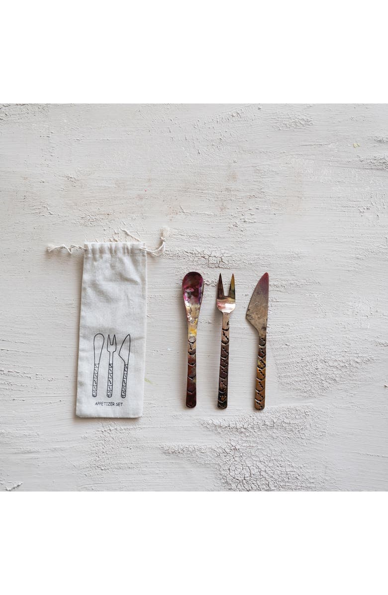 Storied Home 3-Piece Hand-Forged Copper Appetizer Set, Burnt Finish, Alternate, color, Burnt Copper