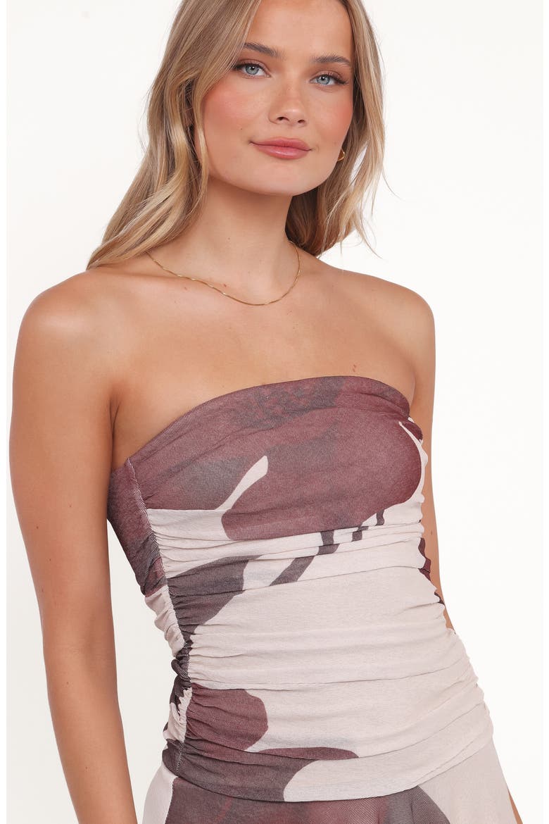 Doreen Strapless Midi Dress, Alternate, color, BROWN FLORAL