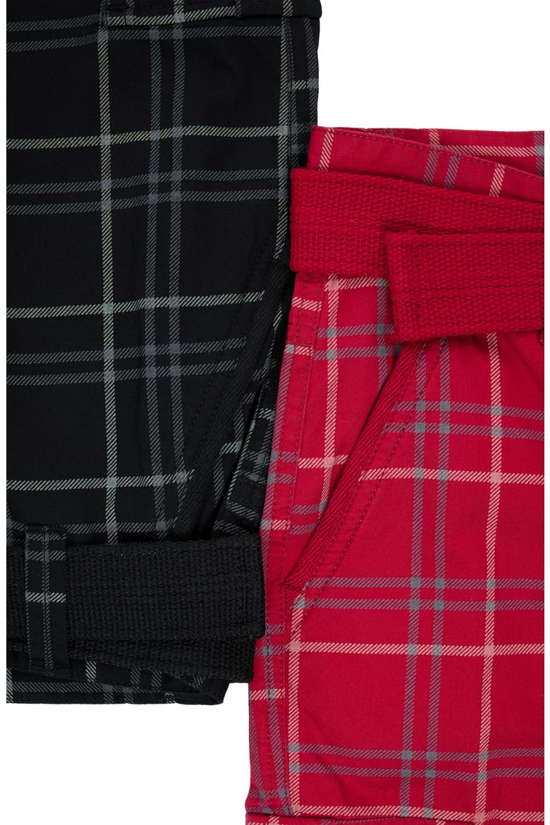 Kids' 2-Pack Belted Twill Cargo Shorts, Alternate, color, BLACK PLAID/ RED PLAID