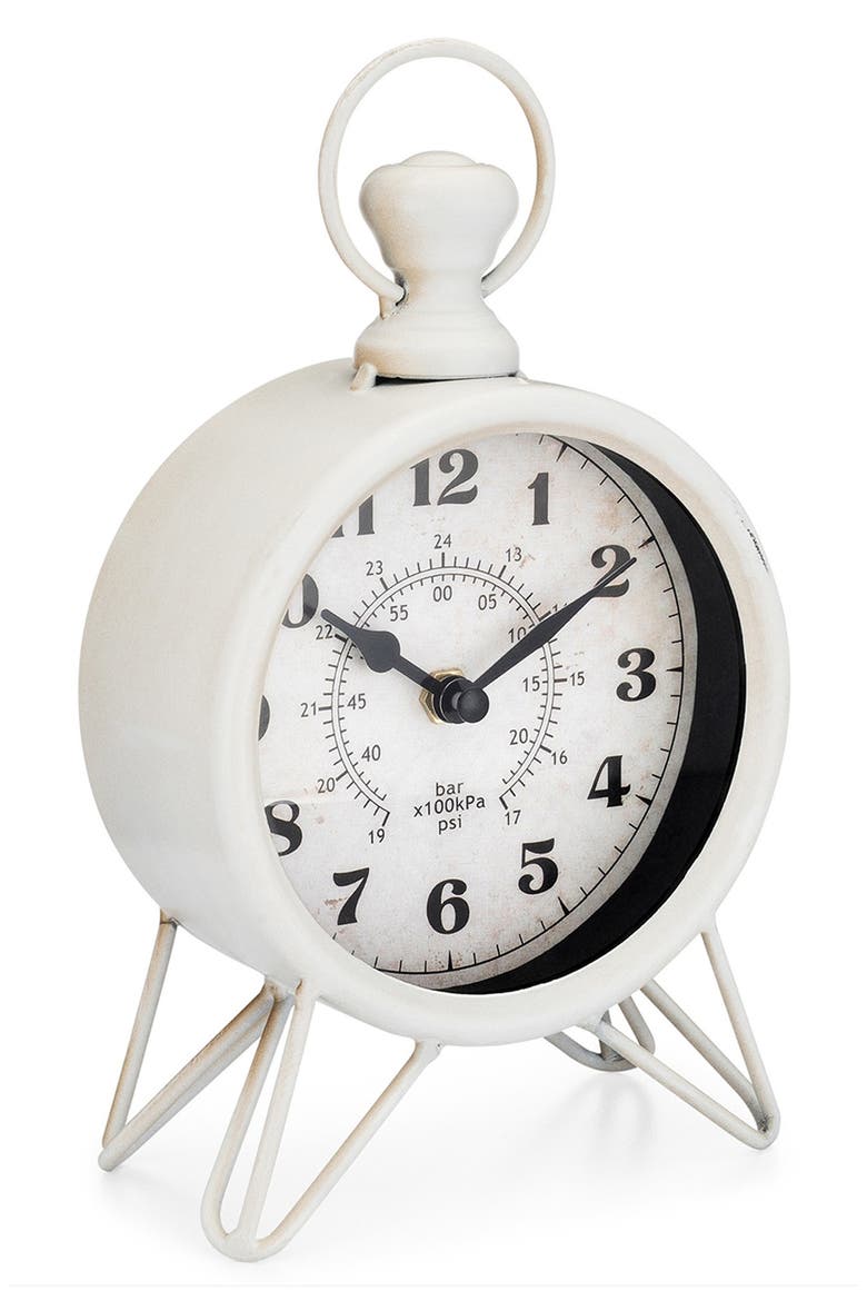 Vintage Metal Tabletop Clock, Alternate, color, WHITE