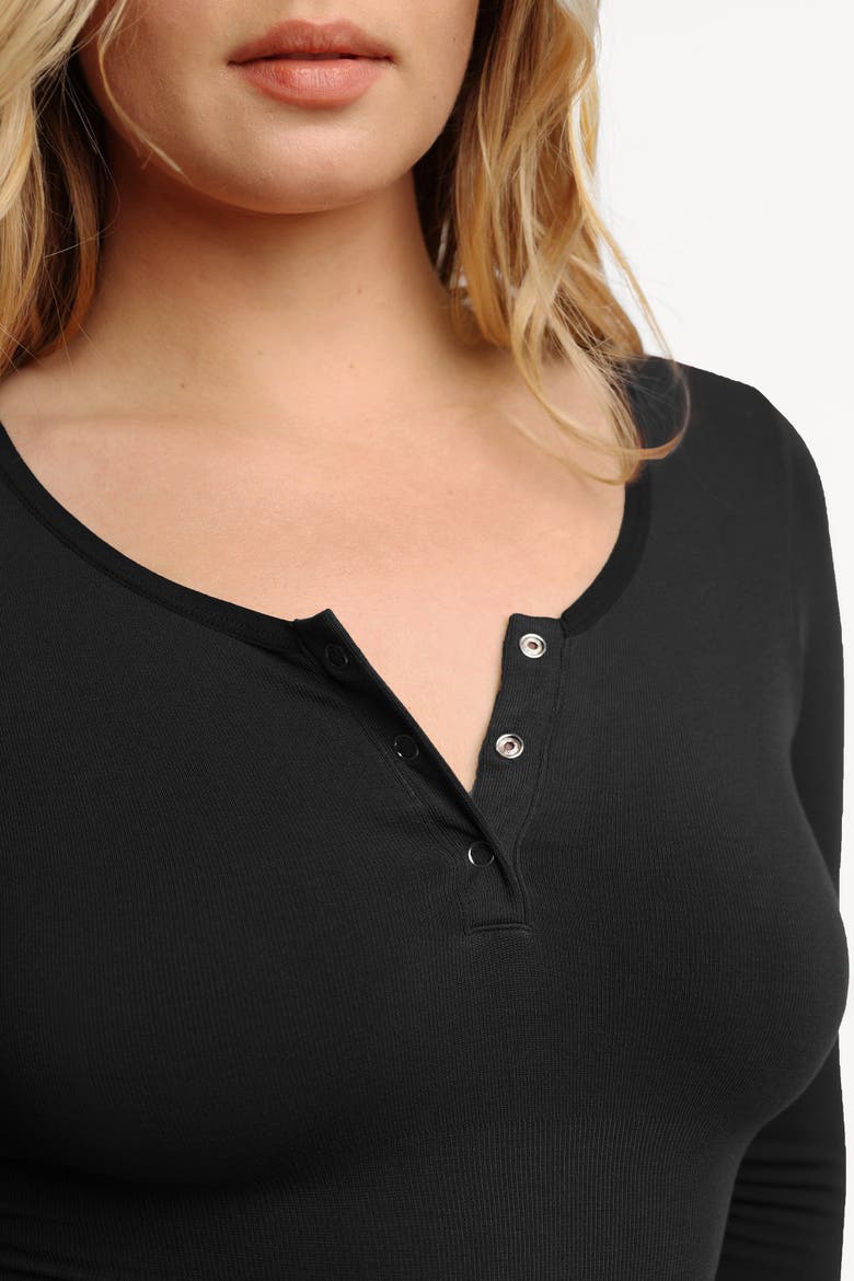 Modal Henley Neck Seamless Shapewear Bodysuit, Alternate, color, Jet Black