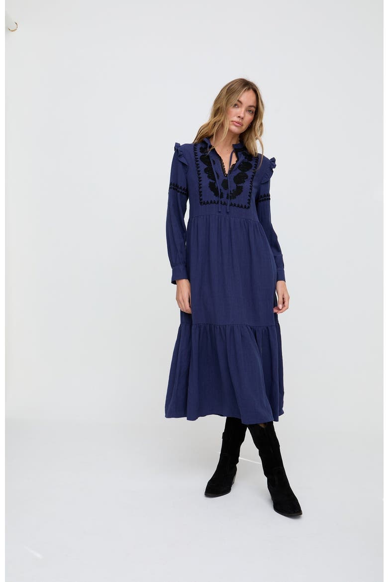 Lulu Embroidered Maxi Dress, Alternate, color, Navy