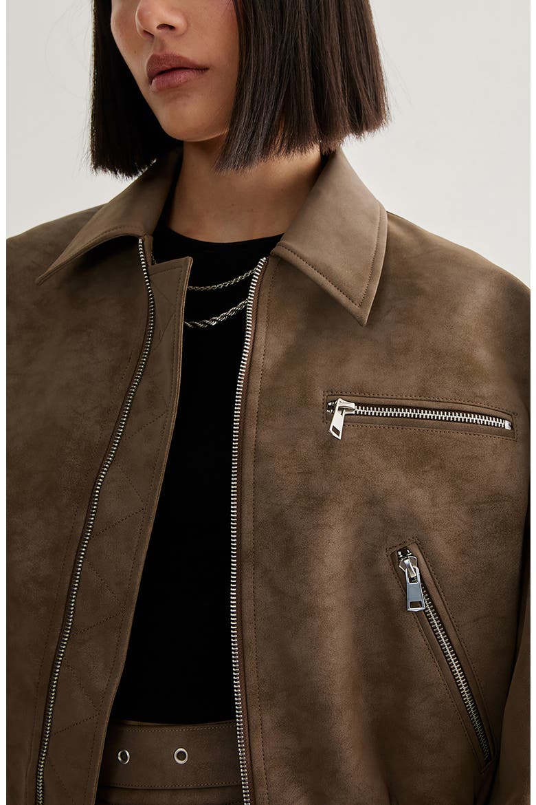 Oversized Faux Leather Bomber Jacket, Alternate, color, BROWN