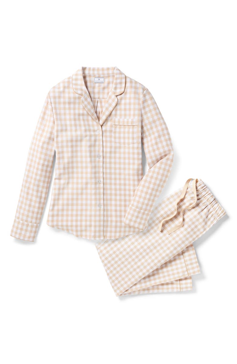 Petite Plume Gingham Cotton Pajamas, Alternate, color, Beige