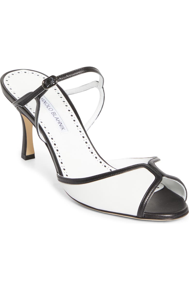 Manolo Blahnik Versari Slide Sandal, Main, color, White/ Black