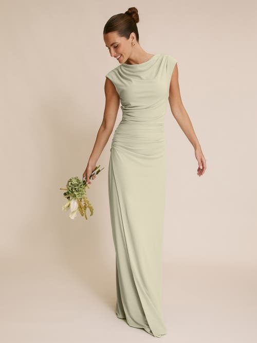 Six Stories Cowl Gathered Short Sleeve Bridesmaid In Green