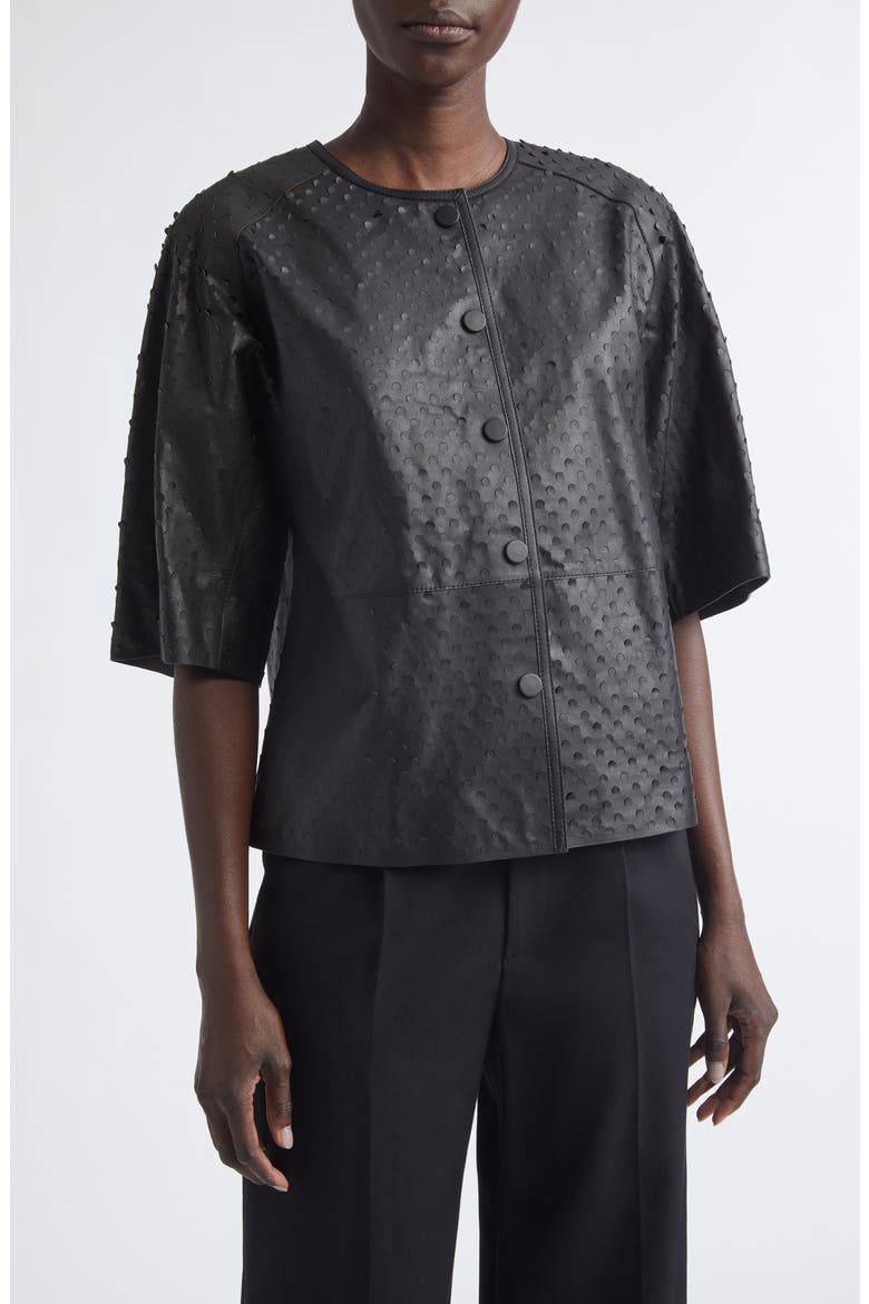 Laser Cut Leather Jacket, Main, color, BLACK