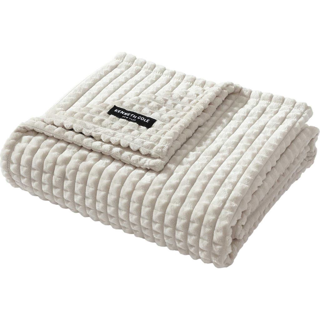 Kenneth Cole New York Kcny Textured Solid Jacquard Plush Reversible Throw Blanket In Light Beige