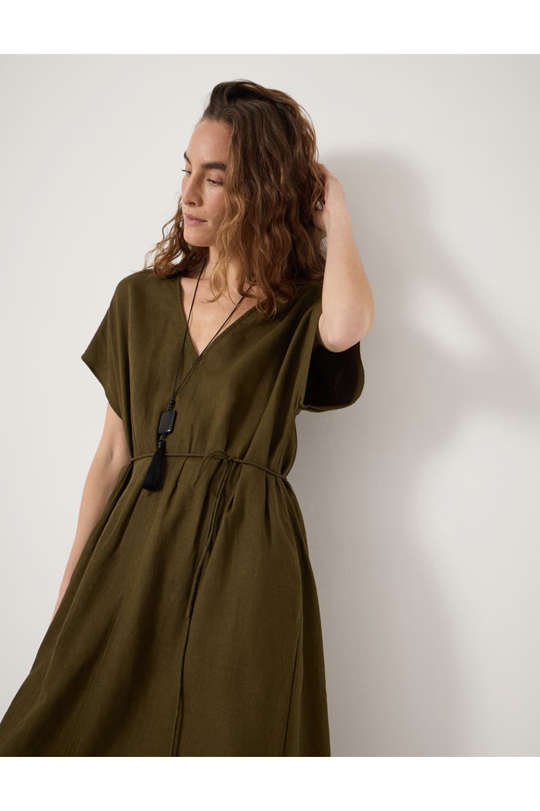 Remy Pleated Linen Blend Midi Dress, Alternate, color, Olive Green