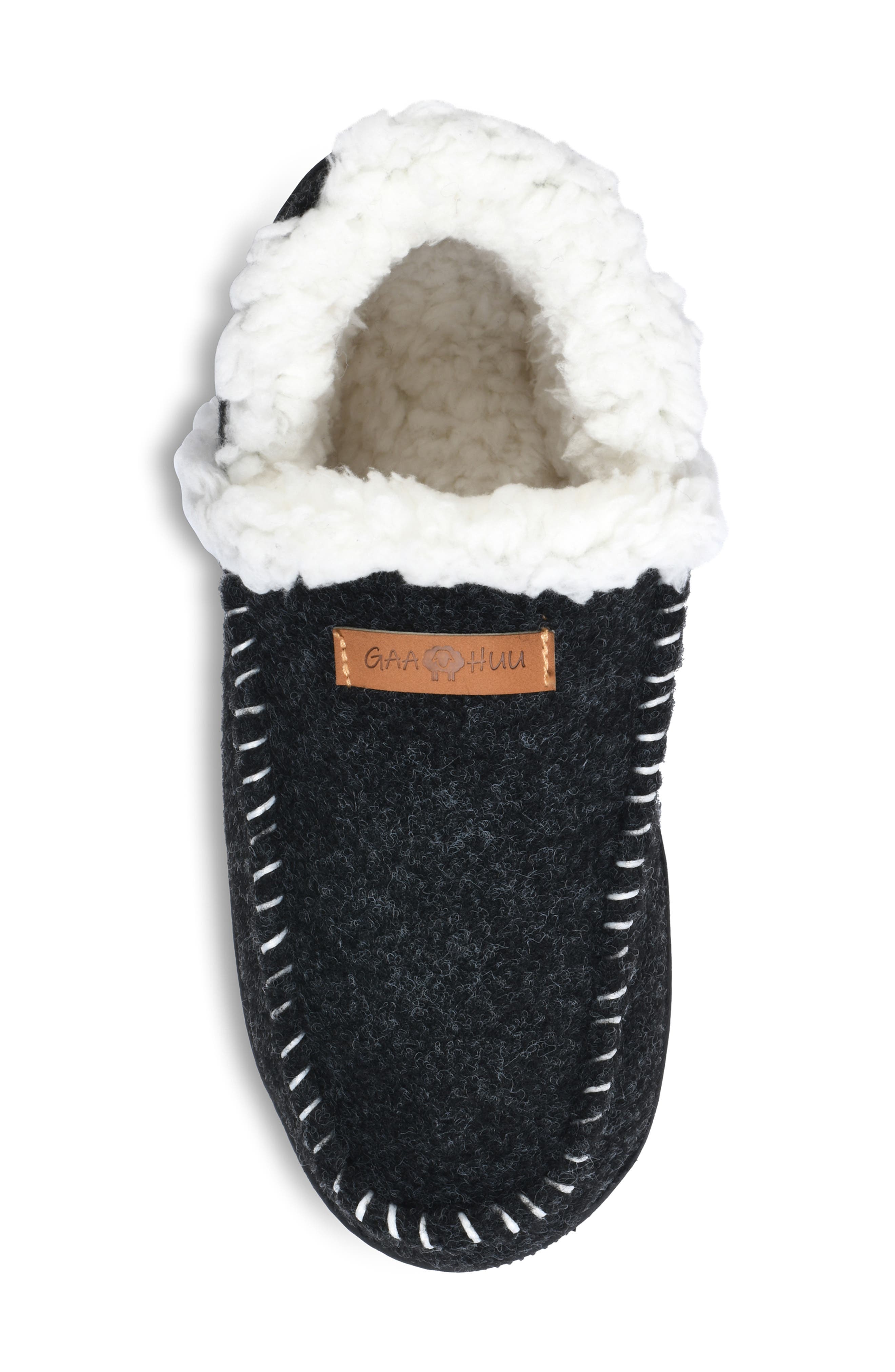 GAAHUU Faux Fur Moc Toe Slipper, Alternate, color, Black