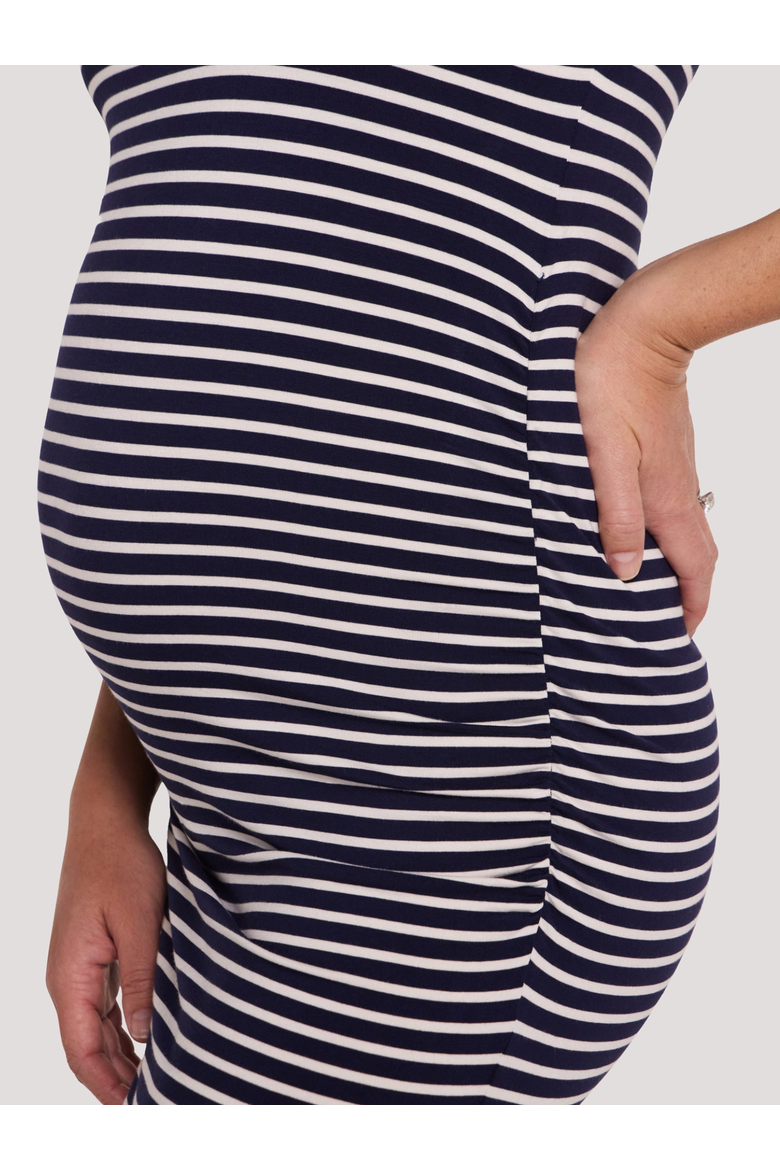 Muscle Sleeve V-Neck Mini Dress, Alternate, color, Peacoat & White Stripe