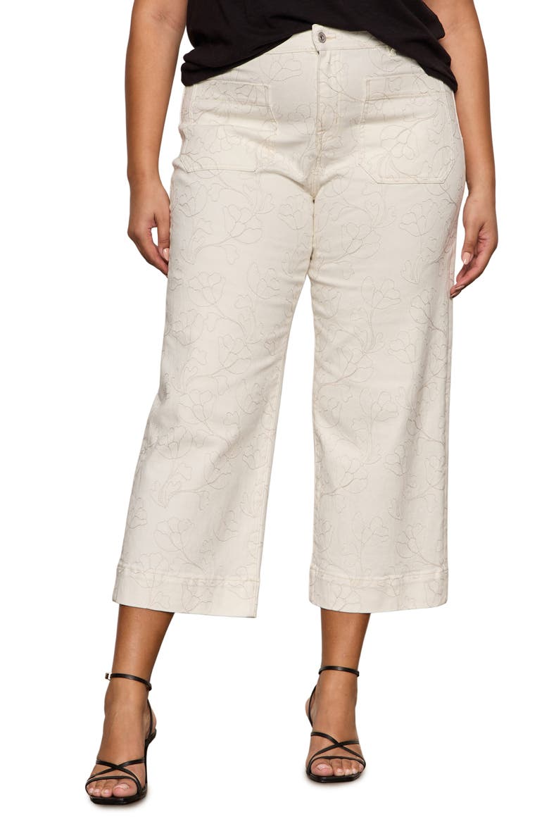 The Marine Embroidered Crop Wide Leg Jeans, Main, color, CHALK WHITE