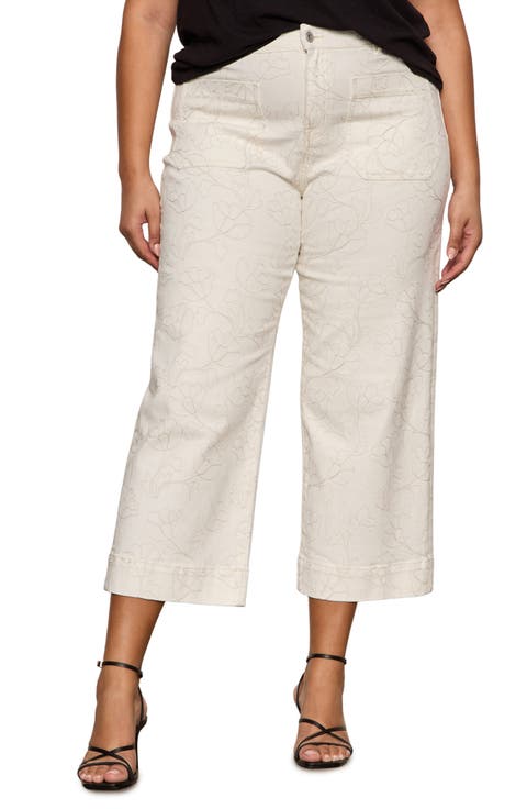 The Marine Embroidered Crop Wide Leg Jeans (Chalk White) (Plus)