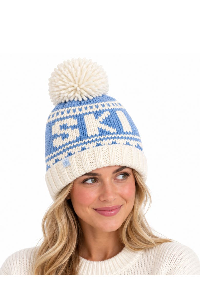 Adult Ski Bobble Hat, Alternate, color, Blue/White