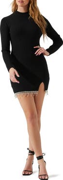 ASTR the Label Flippa Embellished Fringe Long Sleeve Sweater Minidress