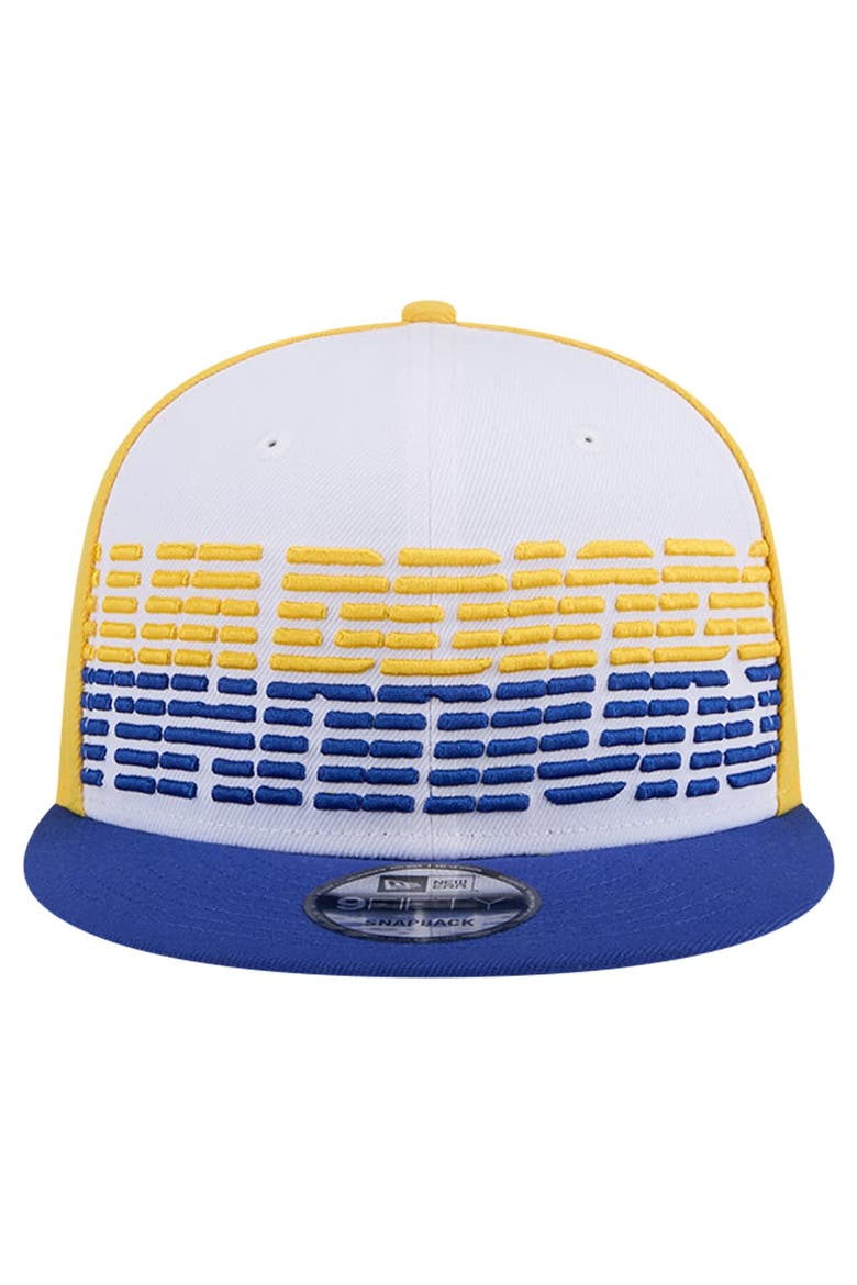 Men's New Era White/Royal Golden State Warriors Throwback Gradient Tech Font 9FIFTY Snapback Hat, Alternate, color, White