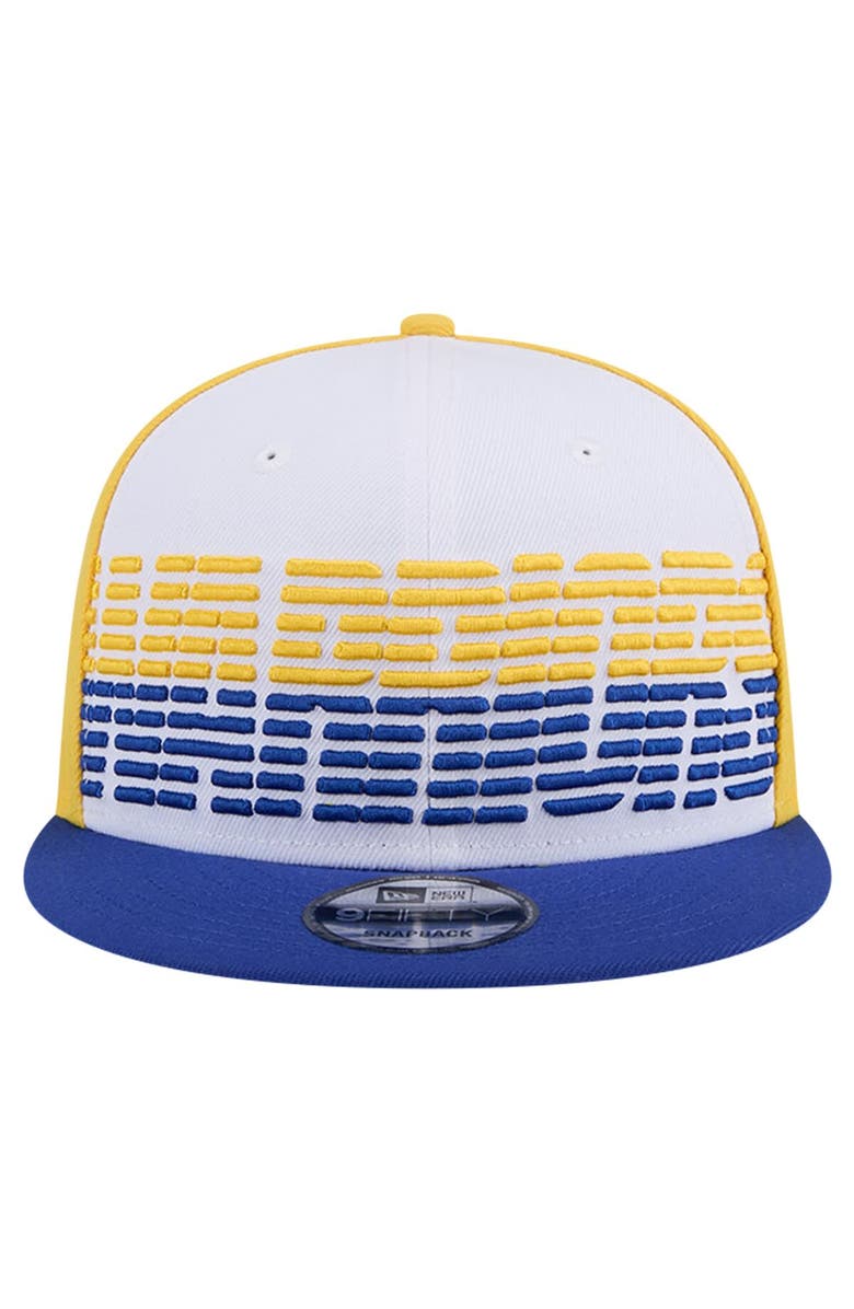 New Era Men's New Era White/Royal Golden State Warriors Throwback Gradient Tech Font 9FIFTY Snapback Hat, Alternate, color, White