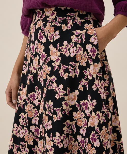 Pact Organic Cotton Fit & Flare Midi Skirt In Scattered Posies Black