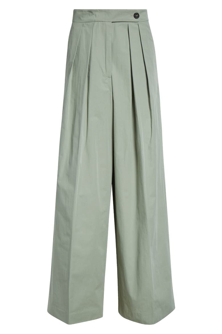 Pleated Cotton Wide Leg Pants, Alternate, color, PISTACHE