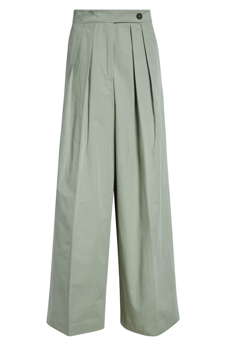 Dries Van Noten Pleated Cotton Wide Leg Pants, Main, color, Pistache