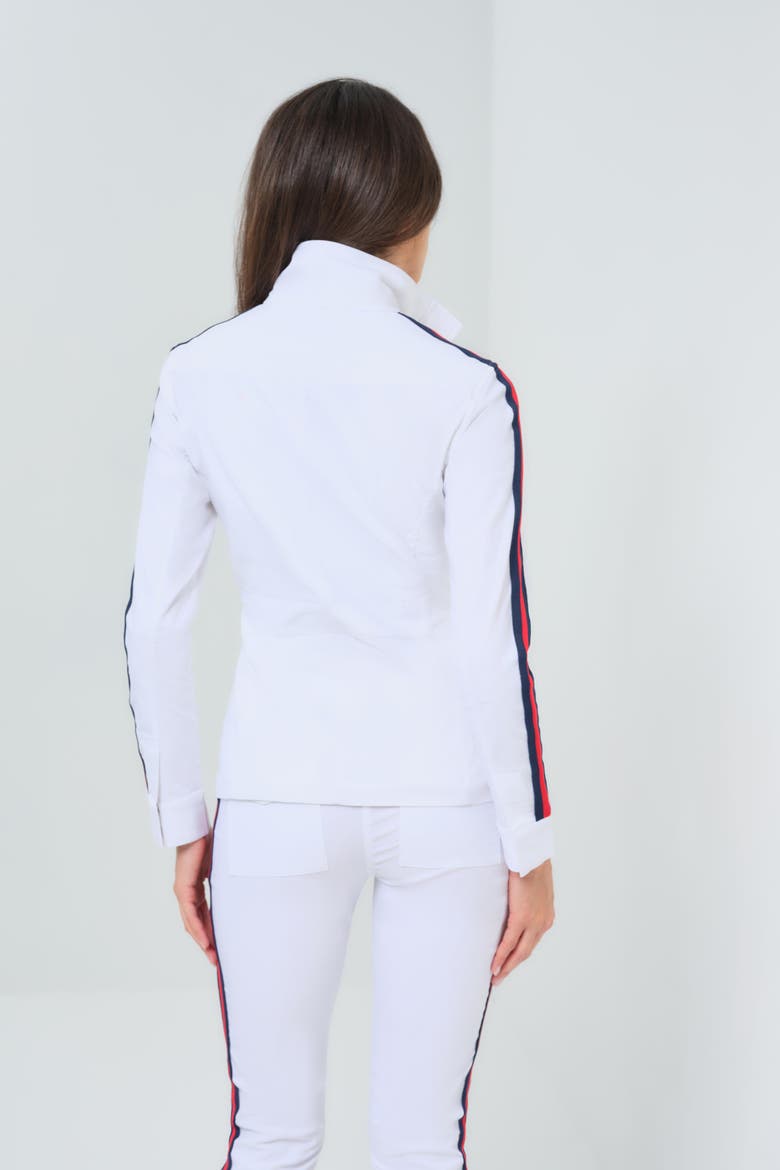 Embossed Kensington Ultra-Light and Mesh Moto Jacket, Alternate, color, White W/ Red & Navy Stripe