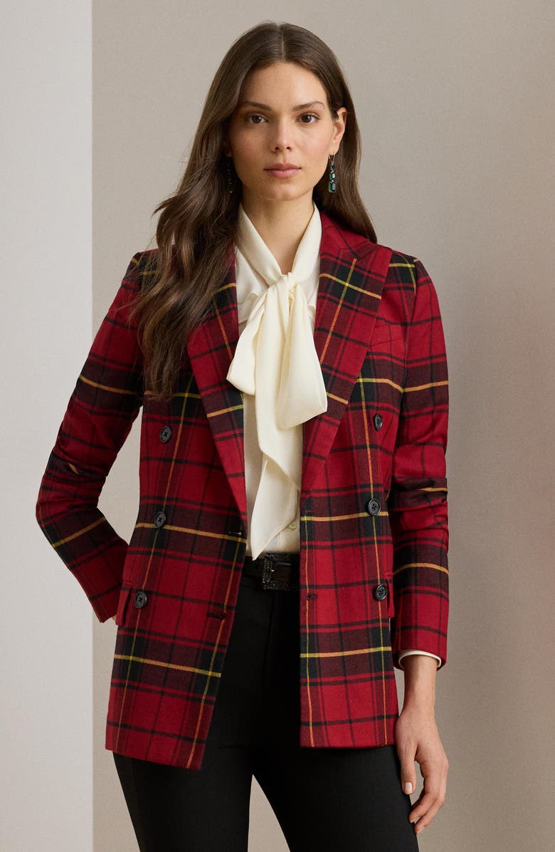 Lauren Ralph Lauren Tartan Wool Blend Blazer, Alternate, color, Red/ Black/ Yellow Multi