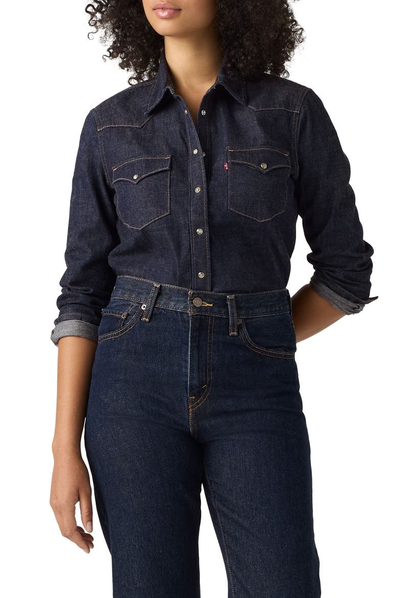 Heritage Western Denim Snap Shirt, Main, color, FIRST IMPRESSION WESTERN