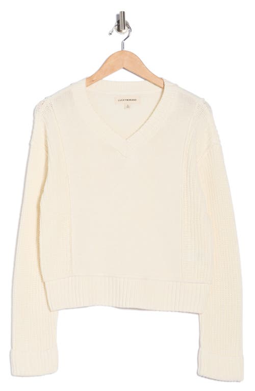 Lucky Brand Textured V-neck Sweater In White
