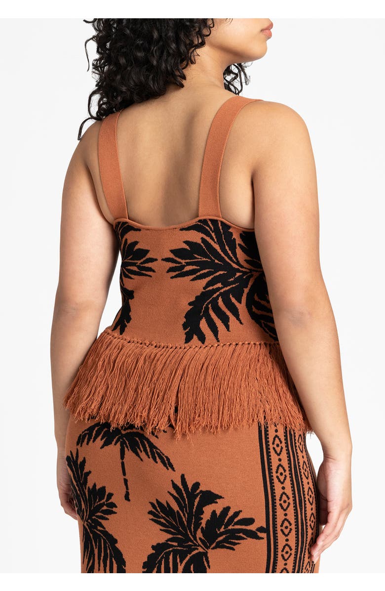 ELOQUII Fringe Crop Top, Alternate, color, Palm Print