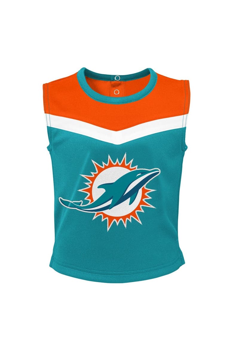 Girls Toddler Aqua Miami Dolphins Spirit Cheer Three-Piece Cheerleader Set, Alternate, color, Aqua