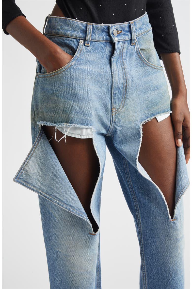 Thigh Slash Straight Leg Jeans, Alternate, color, MEDIUM BLUE