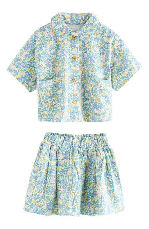 Kids' Short Sleeve Cotton Button-Up Shirt & Skirt Set (Little Kid)