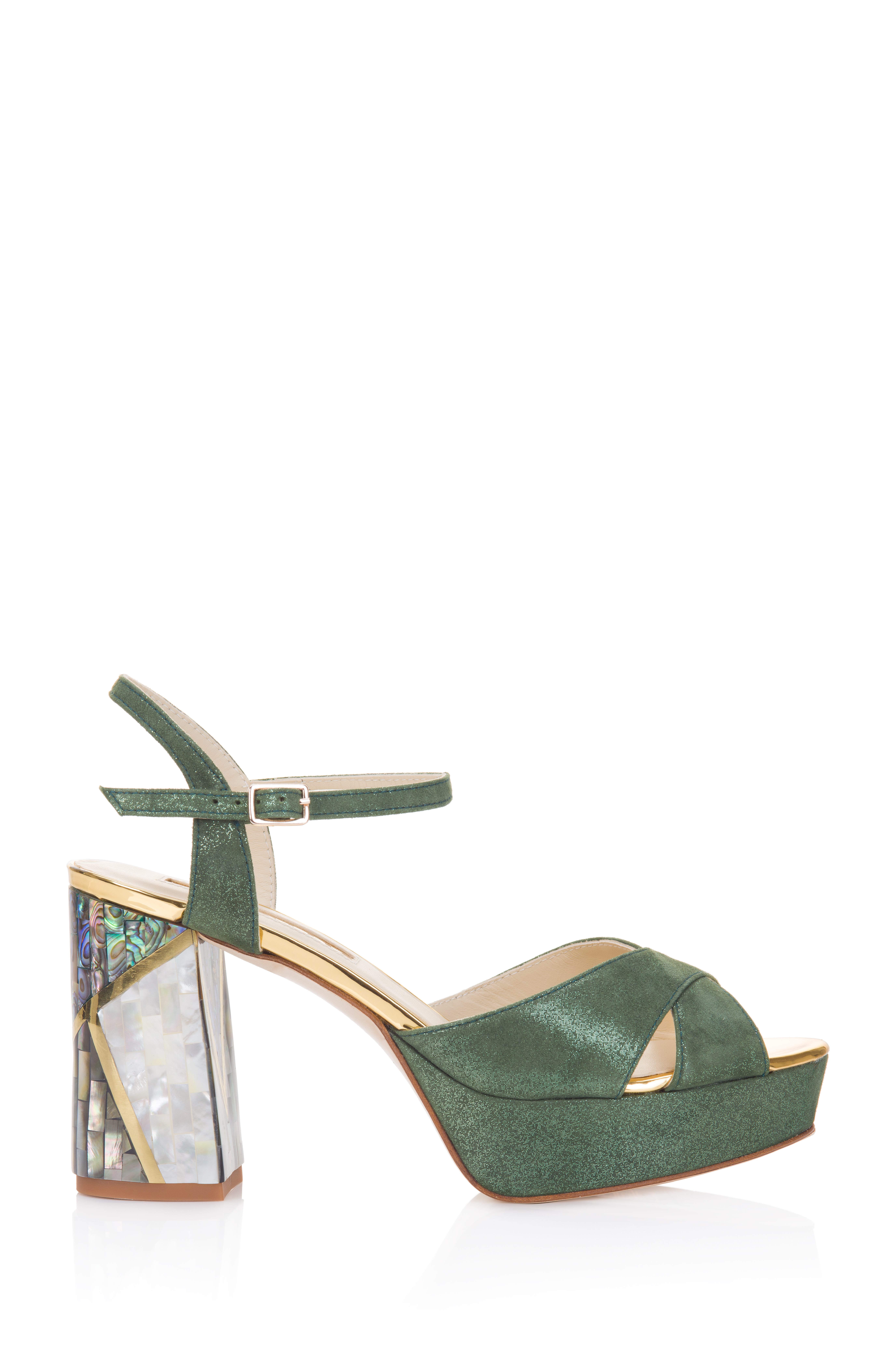 Freya Rose Zahra Verde Ankle Strap Pearl Heel Sandal, Main, color, Green