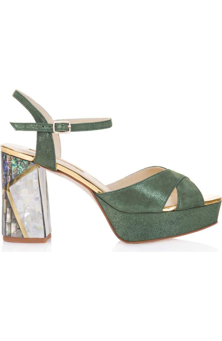 Freya Rose Zahra Verde Ankle Strap Pearl Heel Sandal, Main, color, Green
