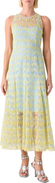 Akris punto Scribble Embroidered Sheer Tulle Fit & Flare Midi Dress
