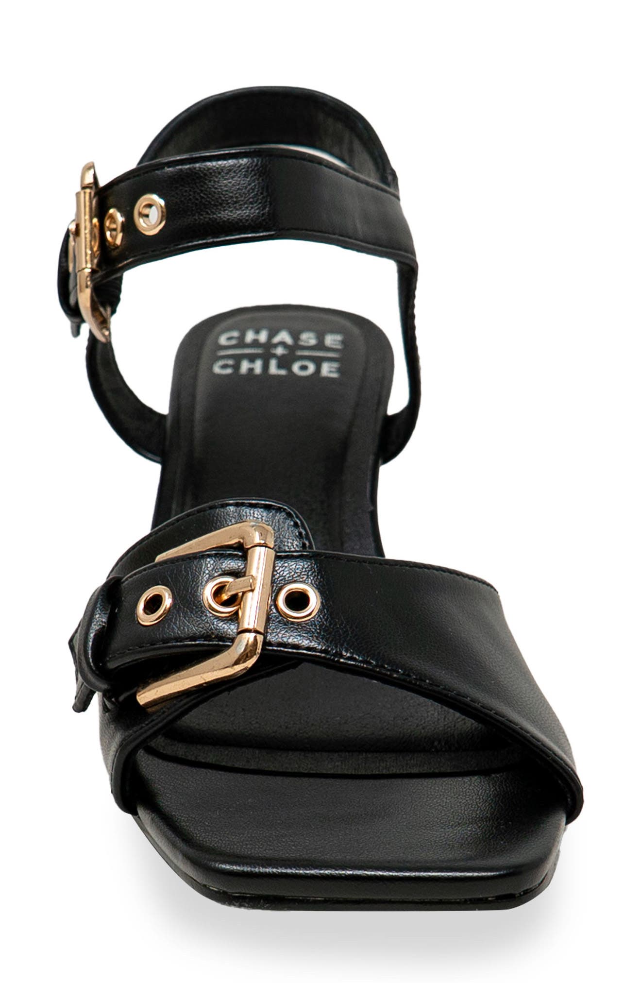 CHASE AND CHLOE Darwyn Double Buckle Sandal, Alternate, color, Black