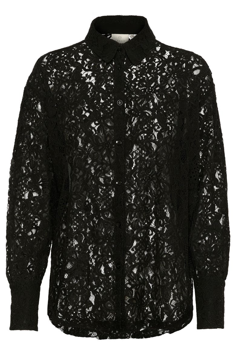 Kanelly Lace Shirt Loose Fit Button Up, Alternate, color, Black Deep