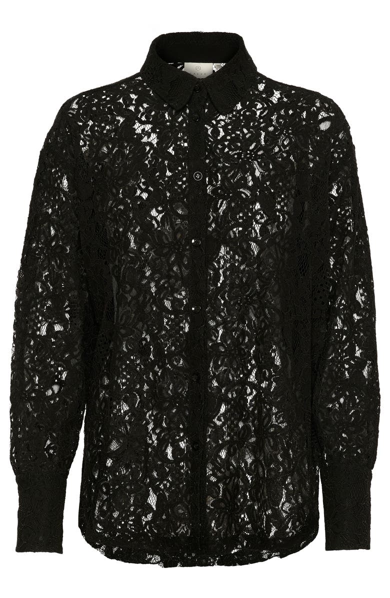Kaffe Kanelly Lace Shirt Loose Fit Button Up, Alternate, color, Black Deep