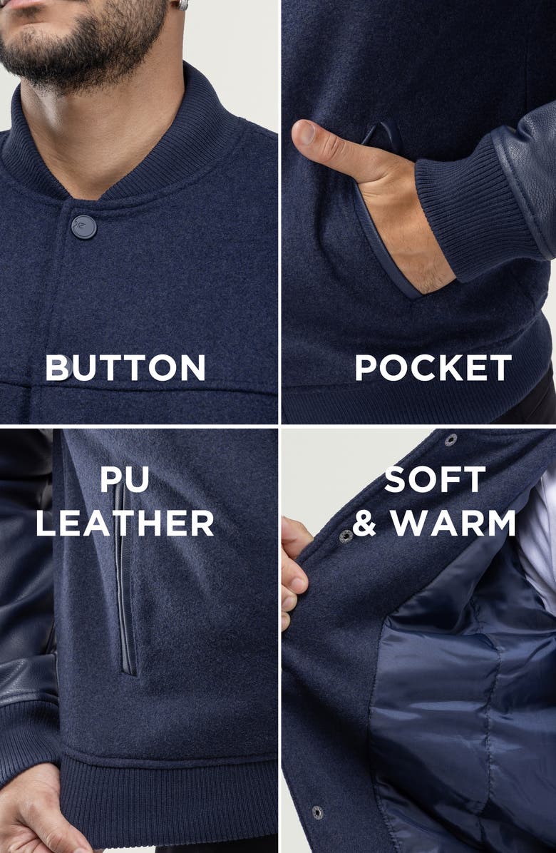 XRAY Mixed Media Faux Leather Bomber Jacket, Alternate, color, Navy/ Navy