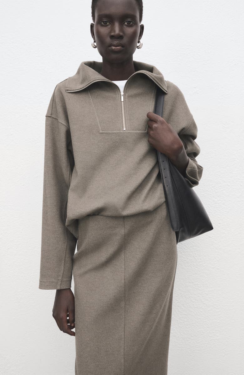 MANGO Opening Pencil Skirt, Alternate, color, Medium Brown