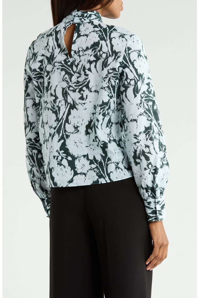 Valentine Tie Neck Cotton Shirt, Alternate, color, DARK EMERALD FLEUR