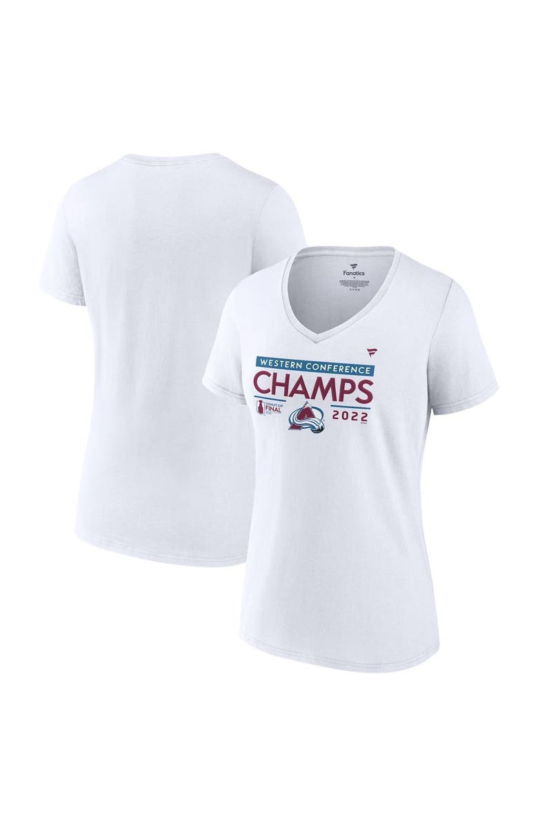 FANATICS Women's Fanatics Branded White Colorado Avalanche 2022 Western Conference Champions Locker Room V-Neck T-Shirt, Main, color,