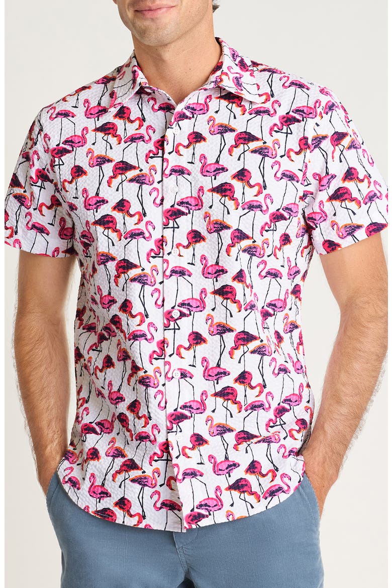 Riviera Short Sleeve Shirt, Main, color, FLAMINGOS
